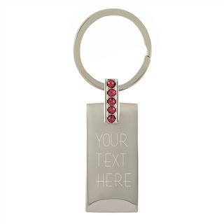 Silver Key Chain With Pink Crystals - Things Engraved