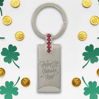 St. Patrick's Day Silver Keychain with Pink Crystals - Things Engraved