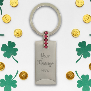 St. Patrick's Day Silver Keychain with Pink Crystals - Things Engraved
