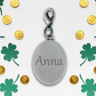 Lucky Clover Oval Pewtertone Charm for St Patrick Day - Things Engraved