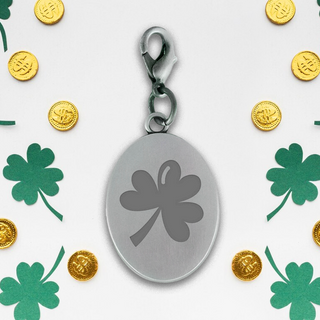 Lucky Clover Oval Pewtertone Charm for St Patrick Day - Things Engraved