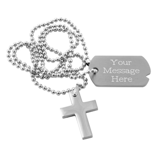 Stainless Steel Dog Tag And Cross Set With Chain - Things Engraved