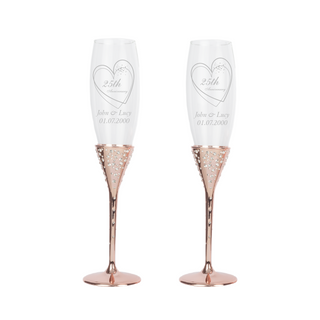 Happy 25th Anniversary Rose Gold Champagne Flute Set - Things Engraved