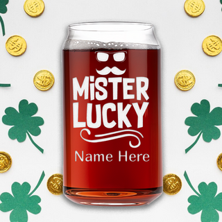 Mister Lucky Beer Can Glass St Patrick Day - Things Engraved