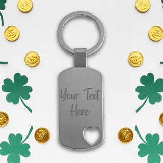Happy St. Patrick's Day Dog Tag Keychain with cutout Heart - Things Engraved