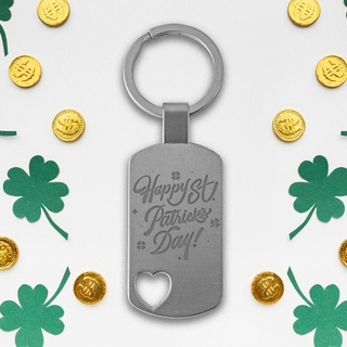 Happy St. Patrick's Day Dog Tag Keychain with cutout Heart - Things Engraved