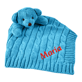 Custom Embroidered Knit Security Blanket with Bear - Things Engraved