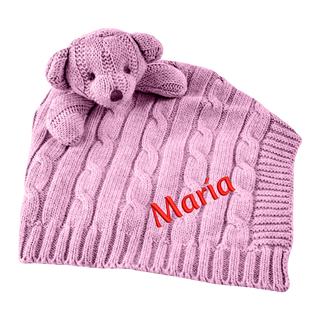 Custom Embroidered Knit Security Blanket with Bear - Things Engraved