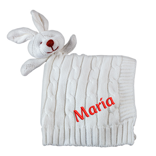 Personalized Knit Security Blanket with Embroidery - Bunny - Things Engraved