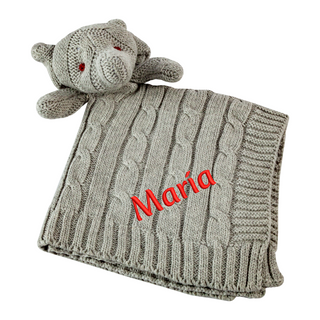 Personalized Knit Security Blanket - Grey Elephant | Embroidered Message - Things Engraved
