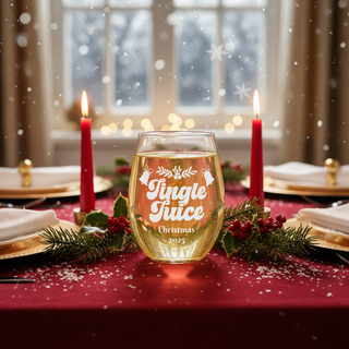Personalized “Jingle Juice” Stemless Wine Glass | Custom Christmas Wine Glass 16oz | Holiday Gift
