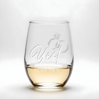 Yes! Engagement Stemless Wine Glass - Things Engraved