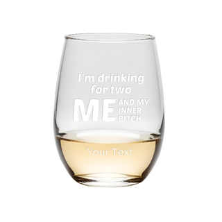 I'm Drinking For Two Stemless Wine Glass - Things Engraved