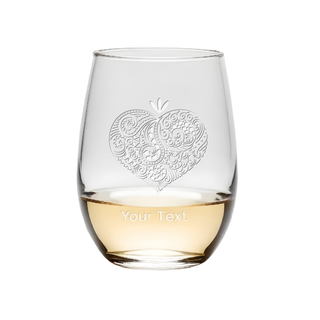Pretty Heart Stemless Wine Glass - Things Engraved