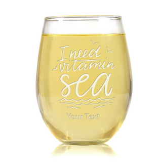 I Need Vitamin Sea Stemless Wine Glass - Things Engraved