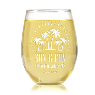 Sun & Fun with Wine Stemless Wine Glass - Things Engraved