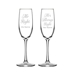 Mr Right and Mrs ALWAYS Right Personalized Champagne Glass - Things Engraved
