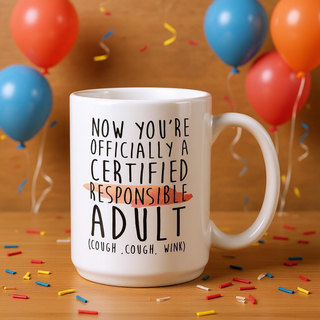 Officially an Adult Ceramic Birthday Mug 15 oz - Things Engraved