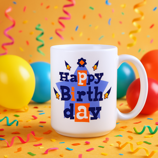 Happy Birthday Star Ceramic Mug 15 oz - Things Engraved