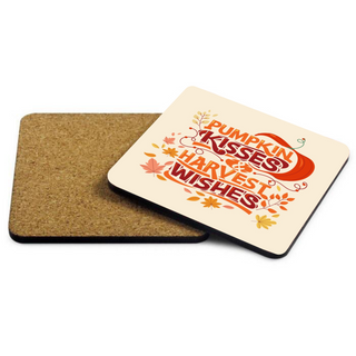 Pumpkin Kisses and Harvest Wishes Square Coaster - Things Engraved