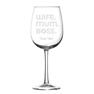 The Mom Boss Red Wine Glass - Things Engraved