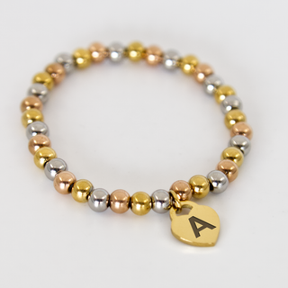 Custom Heart Charm Bracelet - Tri Colour - Things Engraved