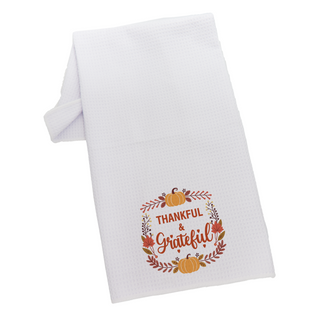 White towel with Thankful & Grateful design.