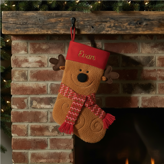 Reindeer Plush Face Stocking Things Engraved