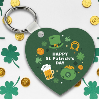 Happy St Patrick's Day Heart Keychain with Print - Things Engraved