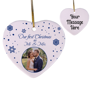 Our First Christmas As Mr. and Mrs. Heart Shaped Ceramic Ornament - Things Engraved