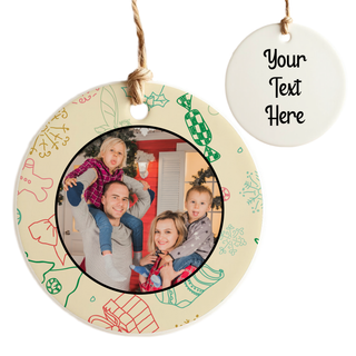 Christmas Wallpaper Framed Photo Round Ceramic Ornament - Things Engraved