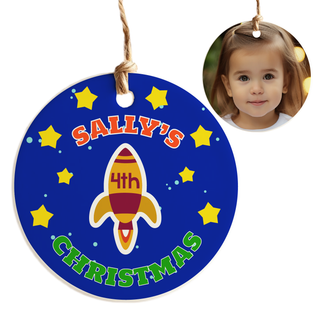 Customizable Rocket Round Ceramic Christmas Ornament - Things Engraved