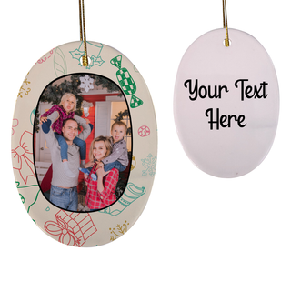Christmas Wallpaper Frame Oval Shaped Ceramic Ornament - Things Engraved