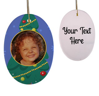 Custom Photo on Christmas Tree Oval Shaped Ceramic Ornament - Things Engraved