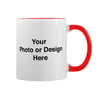 Custom 11oz Photo Mug - Red Handle - Things Engraved