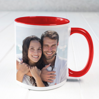 Custom 11oz Photo Mug - Red Handle - Things Engraved