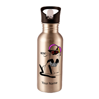Gamer Cat Water Bottle 600ml - Things Engraved