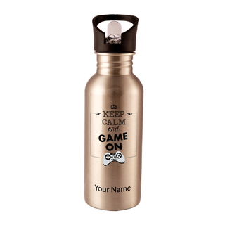 Keep Calm and Game On Water Bottle 600ml - Things Engraved