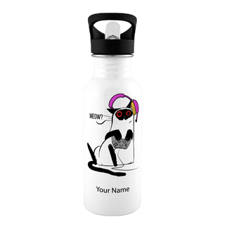 Gamer Cat Water Bottle 600ml - Things Engraved