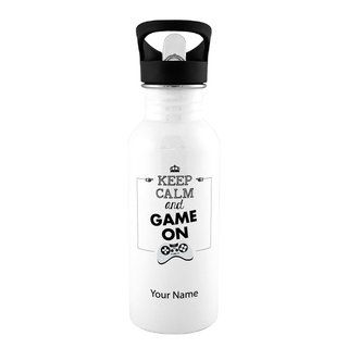 Keep Calm and Game On Water Bottle 600ml - Things Engraved
