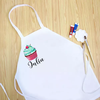 Cupcake with Custom Name Youth Apron WHITE - Things Engraved