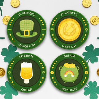 Set of 4 Round Coasters with St Patrick's Day Theme designs - Things Engraved