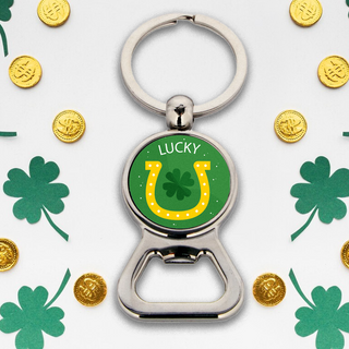 LUCKY Round Bottle Opener Keychain - St Patrick's Day - Things Engraved