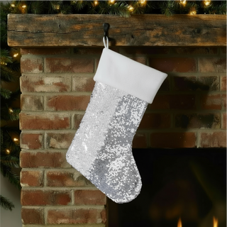 Silver Sequin Christmas Stocking White Velvet Things Engraved