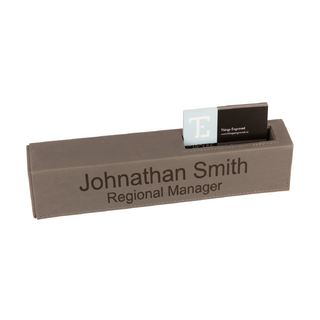 Custom Faux Leather Nameplate With Business Card Slot - Gray - Things Engraved