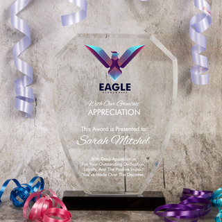 Logo Printed Valiant Shield Glass Award - Large Things Engraved