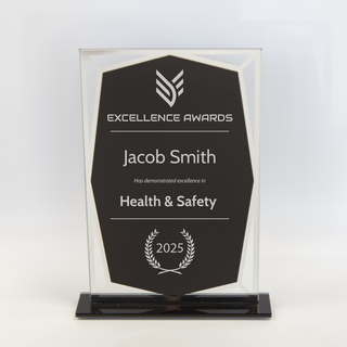Award plaque for excellence in health and safety.