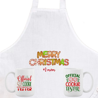 Personalized Gingerbread Apron & Two Mugs Set | Official Cookie Tester Christmas Gift | Custom Holiday Baking Set Things Engraved