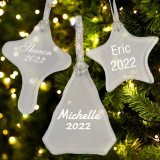 Personalized Glass Christmas Ornaments 3-Pack | Custom Engraved Holiday Tree Decorations | Cross, Star & Tree Things Engraved