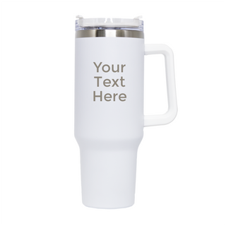 Custom Engraved Travel Mug with Handle 40 oz WHT - Things Engraved
